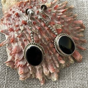 Sterling Silver and Black Onyx Dangle Earrings